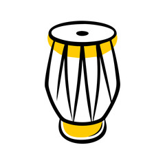 Illustration of a tabla drum with yellow accents and black outlines against a white background image