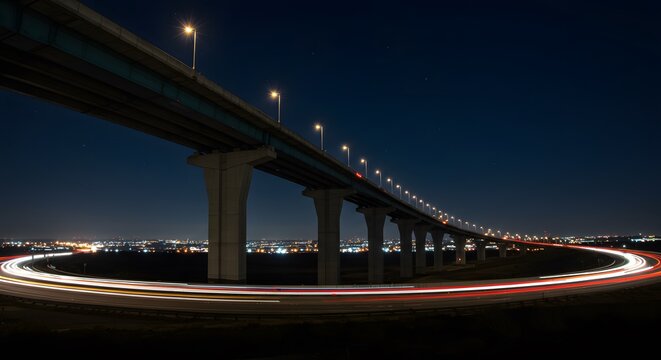 Night highway bridge overpass