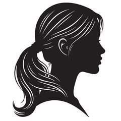 Woman Silhouette Profile with Long Ponytail and Defined Facial Features