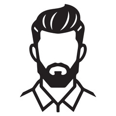 Modern Male Silhouette – Profile with Beard, Hairstyle and Shirt Collar Vector
