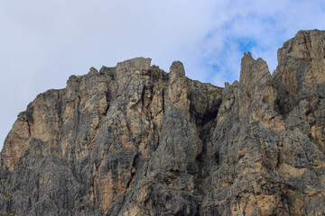 Mountain landscape featuring a blue sky and rugged rocky peaks