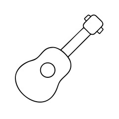 A simple line drawing of a ukulele with a visible sound hole and tuning pegs on the headstock