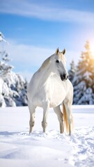 White horse in snowy landscape