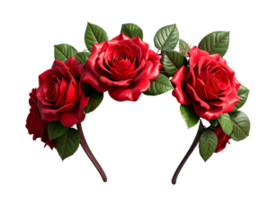 - Romantic Floral Headband with Red Roses Isolated
