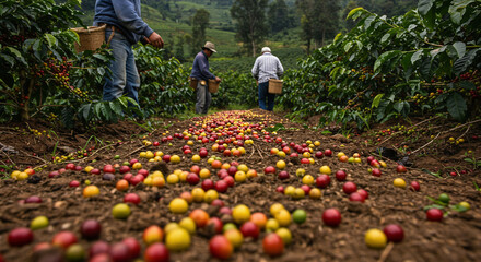 senior couple picking coffees