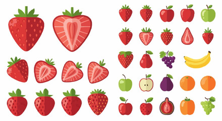 Fruits vector illustration of fresh fruits strawberry apple banana grape orange plum pear persimmon healthy food diet vector