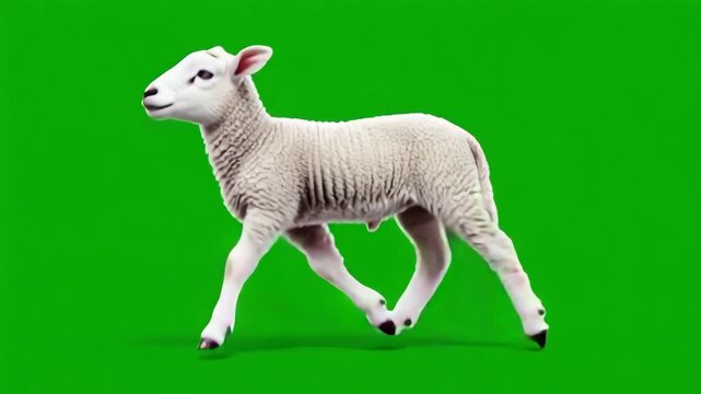 Junges Lamm auf gr&uuml;nem Chroma Key Hintergrund &ndash; isoliertes Schafvideo f&uuml;r Compositing