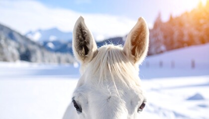 White horse in winter landscape