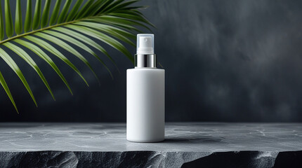 White Bottle on a Rock with a Green Leaf 2