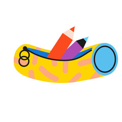 Colorful Pencil Case with Pencils and Pens