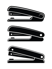 Three black staplers lined up against white background