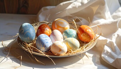 Colorful Easter Eggs Nestled in a Basket
