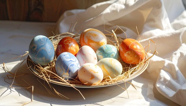 Colorful Easter Eggs Nestled in a Basket