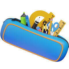 3d render Blue Pencil Case with School Supplies  icon 
