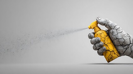 Cracked hand with spray bottle
