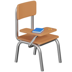 3d render School Desk Chair with Book and Pencil icon 
