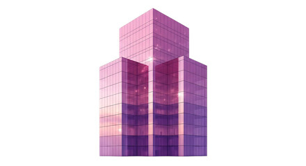 Fototapeta premium Modern glass skyscraper with purple and pink reflections isolated on transparent background