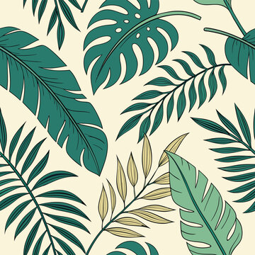 Seamless pattern with leaves, featuring a natural and floral vector design for wallpaper, art, or decoration
