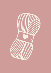 Illustration Hand Draw Doodle Tricot Craft Wool with Heart Pink Background