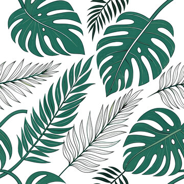 Vector seamless pattern with green leaves and olive branches