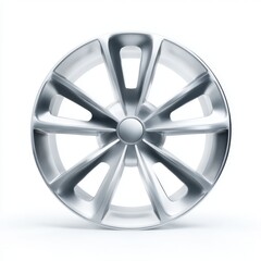 Obraz premium Stylish Silver Alloy Car Wheel Rim Design Isolated on White Background for Automotive Industry