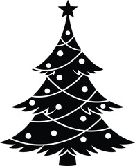 Christmas tree silhouette, festive holiday decoration, star ornament, spiral garland, winter celebration, seasonal symbol, minimalist design, black and white art