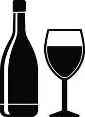 Black Silhouette of Wine Bottle and Glass Keywords: wine, bottle, glass, drink, beverage