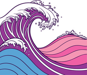 Abstract vector illustration of a fluid floral pattern with a tribal wave ornament and delicate violet flowers