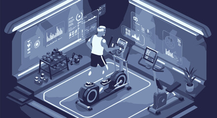 Isometric gym with futuristic technology and fitness equipment