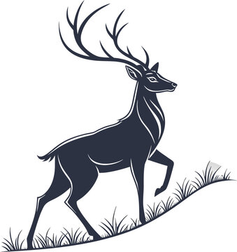 A striking vector illustration of a wild stag silhouette with large antlers, perfect for a hunting or nature design