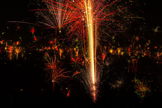 Vibrant fireworks display in the night sky