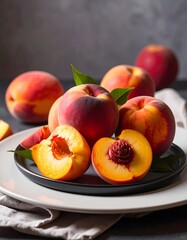 Fresh peaches on a plate