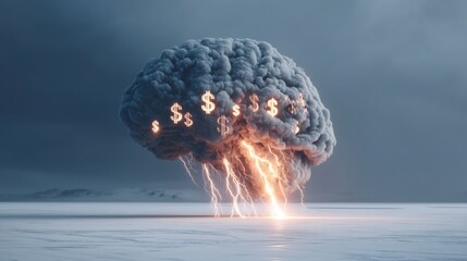 Thundercloud shaped as explosion with dollar symbols – finance crisis and economy concept