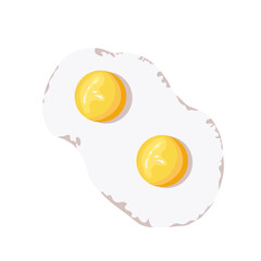 Two fried eggs. Healthy organic food for breakfast. Cooked fried eggs meal. Egg yolk and white. Vector flat illustration isolated on white background. Cooking lunch, dinner, breakfast.