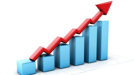 Rising bar graph showing growth;  positive trend; white background; business success