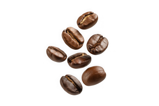 floating coff ee beans isolate on white background