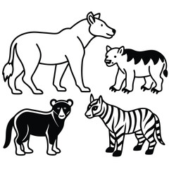 Collection of diverse endangered wildlife animals in stylized illustrations