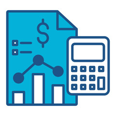 Accounting Icon In Blue Monochrome Flat Design, Vector Illustration