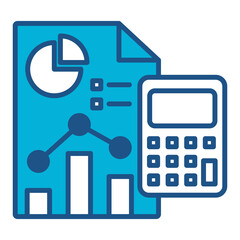 Budget Icon In Blue Monochrome Flat Design, Vector Illustration