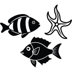 Collection of diverse marine life and fish silhouettes for aquatic designs