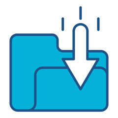 Downloading Data Icon In Blue Monochrome Flat Design, Vector Illustration