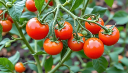 Cluster Ripe Red Tomatoes Vine