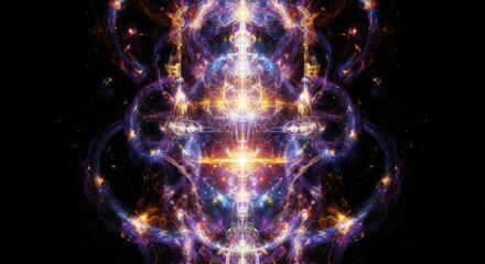 Naklejka premium Vibrant Cosmic Nebula Ornate Pattern of Light and Energy