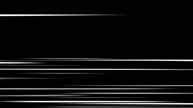 High-speed radial and horizontal anime speed lines animation on black screen with bright neon light rays, abstract tunnel spectrum, comic book flash action overlay, loop, manga motion background. 4k