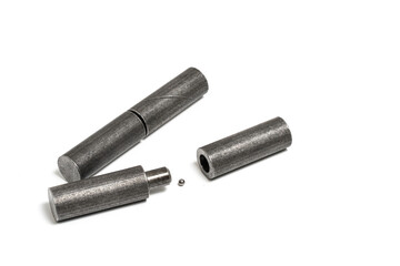 Pair of metal awnings for gates and doors on white background.