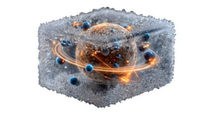 Stunning atomic structure encased in shimmering ice, representing innovation and scientific discovery