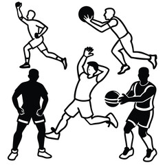 Collection of diverse sports player silhouettes for football and basketball designs