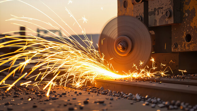 Angle grinder cutting metal with sparks flying