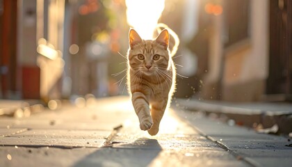 Ginger cat running in sunlight