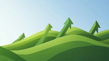 Green hills upward arrows growth success